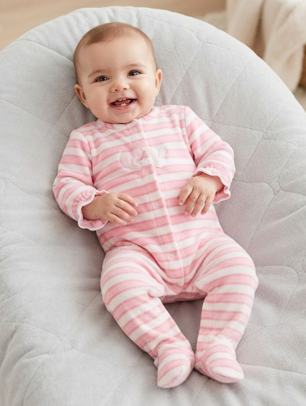 Mayoral 4-6M Pink and White Striped Footie